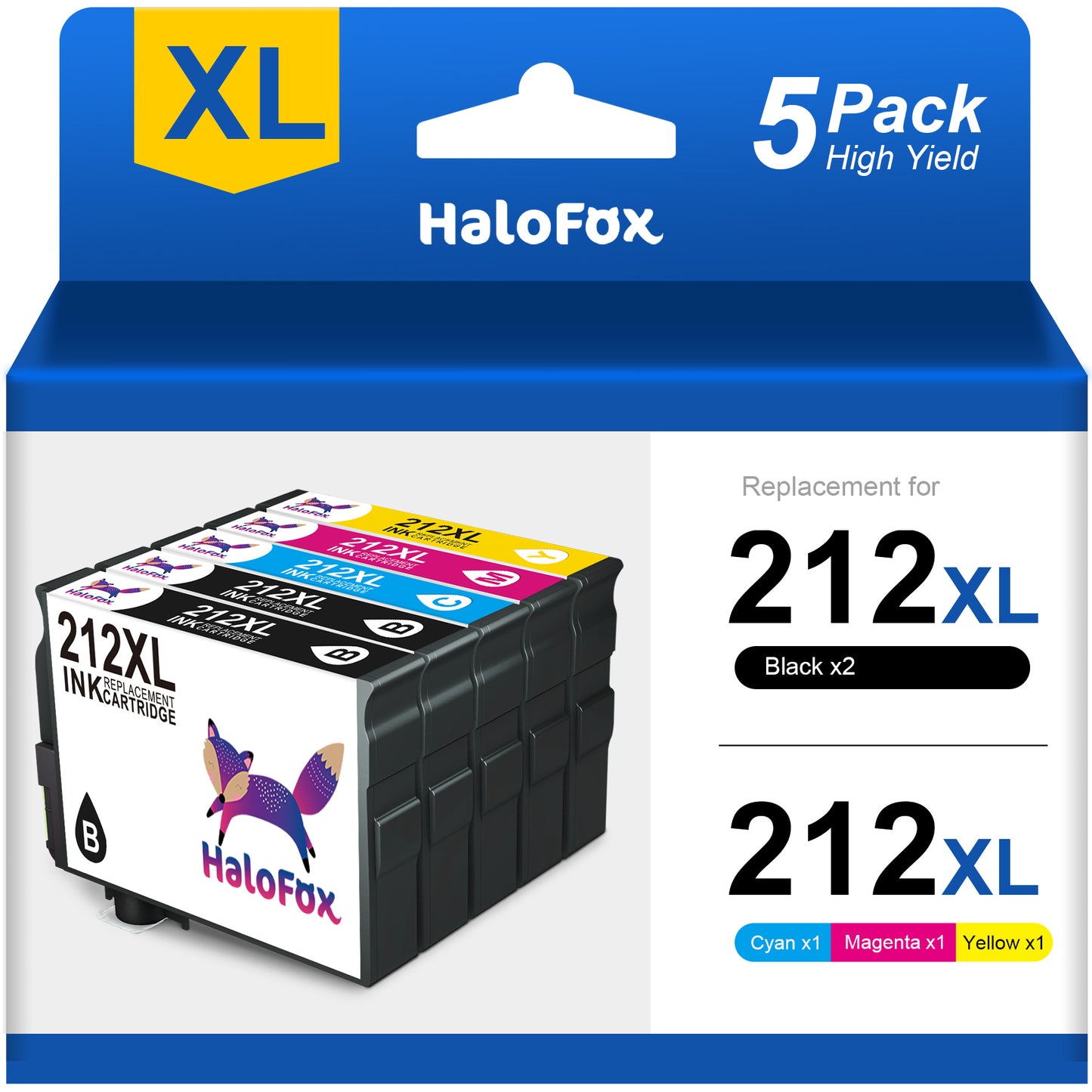 212 XL Ink Cartridge Compatible with Epson 212 Ink for Epson Workforce WF-2830 WF-2850 Expression Home XP-4105 XP-4100 Printer (5 Pack, B/C/M/Y)