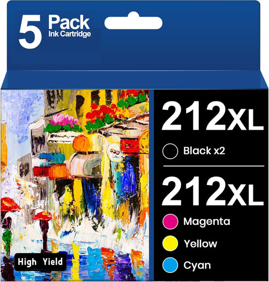 212XL Ink Cartridges for Epson 212 Ink T212 Use for WorkForce WF-2830 WF-2850 Expression XP-4100 XP-4105 (5 Combo Pack)