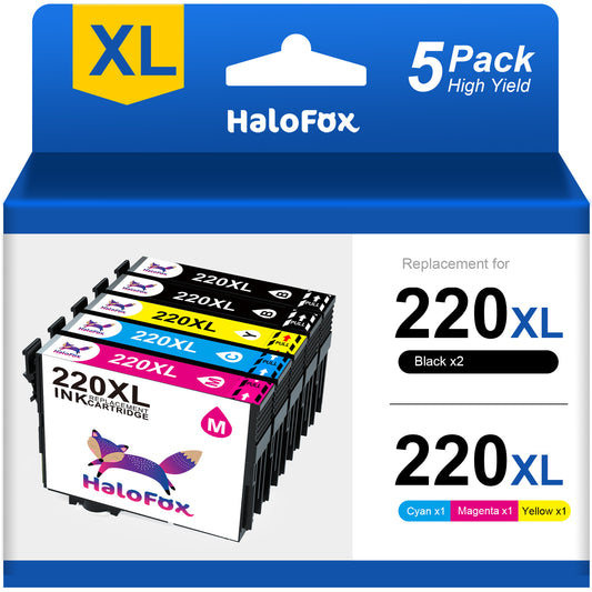 220XL Ink Cartridges Replacement for Epson  WF-2760 WF-2750 WF-2630 WF-2650 WF-2660 XP-320 XP-420 (Black, Cyan, Magenta, Yellow, 5-Pack)