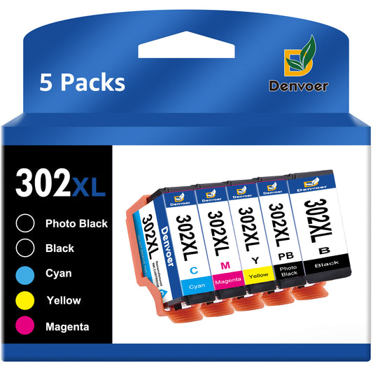 302 Ink Cartridge for Epson 302XL 302 XL T302XL Ink Cartridges for Expression Premium XP-6000 XP-6100 Printer (Black Photo Black Cyan Magenta Yellow, 5-Pack)