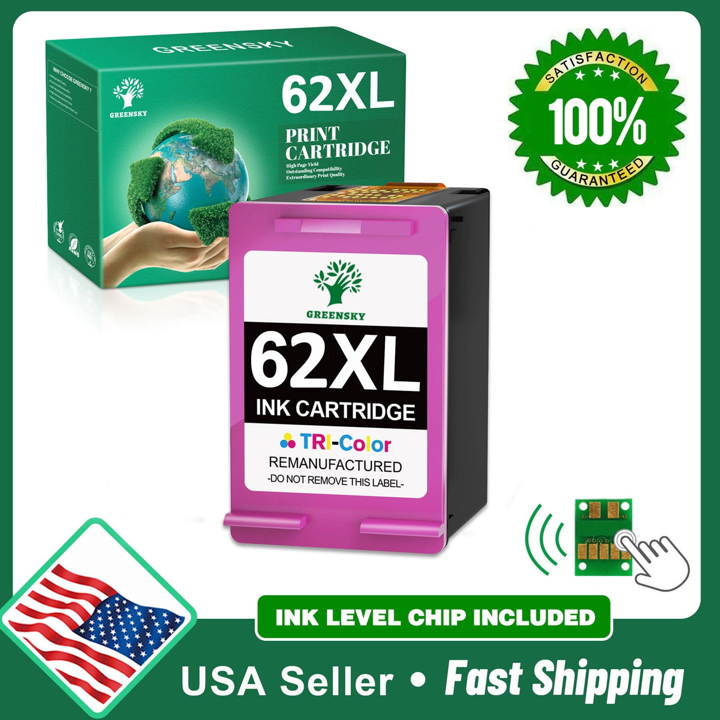 Greensky Printer Ink 62XL Replacement for HP Printer (1 Pack)