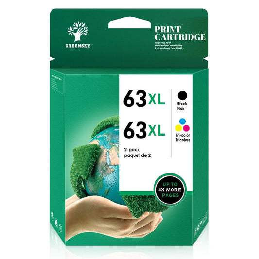 Greensky Printer Ink 63XL Replacement for HP 63XL and 63 Ink for OfficeJet(1 Black / 1 Tri-Color)