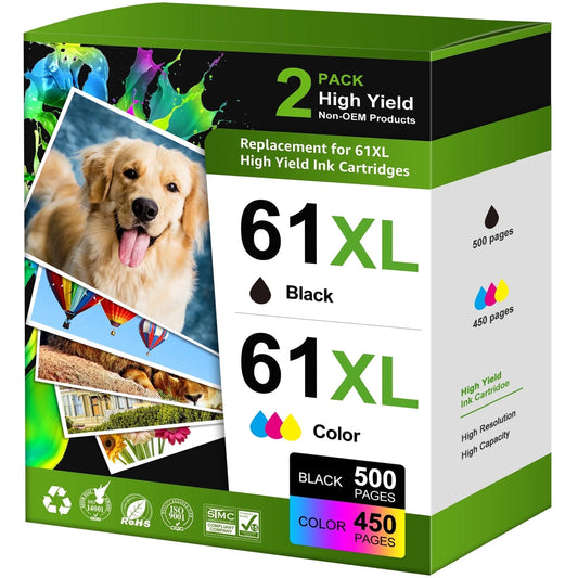 61XL Ink Cartridges Compatible for HP 61 Ink Cartridge for Printer ink HP 61 for Deskjet 2541 OfficeJet 4630 HP Envy 4500 Printer (2-Pack)