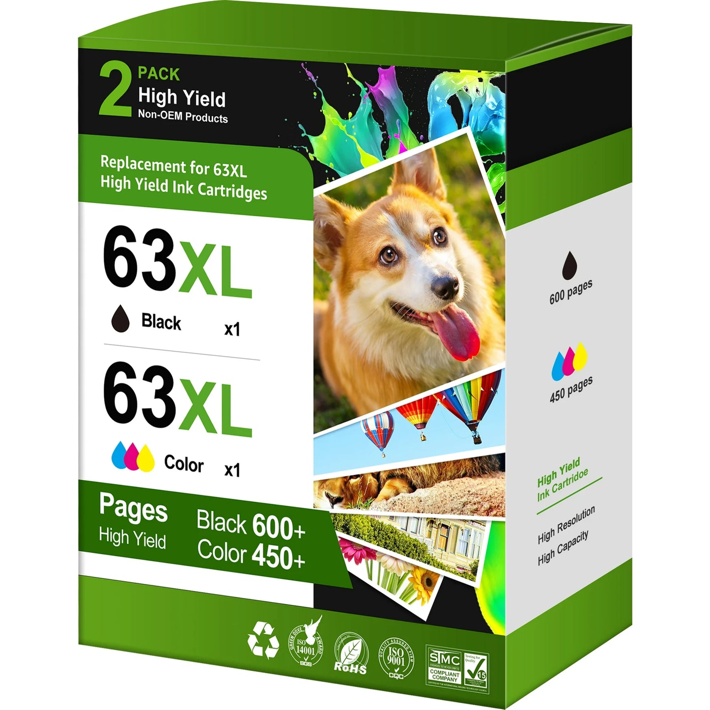 63XL Ink Cartridge Compatible for HP 63 Ink Cartridge Works with for Officejet 3830 4650 5200 5255 Envy 4520 4512 Deskjet 1112 3630