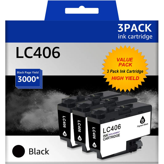 LC406 Black Ink Cartridges Compatible for Brother LC406 for Brother MFC-J4335DW MFC-J4535DW MFC-J4335DW MFC-J5855DW MFC-J6555DW MFC-J6955DW Printer, 3 Black