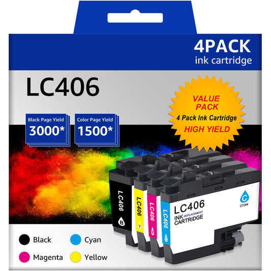 LC406 Ink Cartridges for Brother Printer for Brother LC406 Ink Cartridge Replacement with Brother MFC-J4335DW XL, MFC-J6555DW, MFC-J4345DW XL, MFC-J5855DW, MFC-J4535DW XL,MFC-J6955DW (4 Packs)