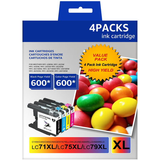 LC79 LC71 LC75 XL Ink Cartridge campatible for Brother Printer, 4-Color Set
