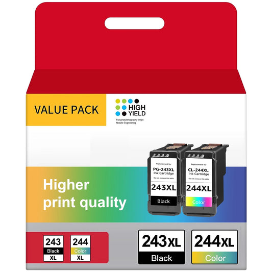 PG243 XL CL244 XL PG-243 CL-244 Black/Color Ink Cartridge for Canon Series Printer for Canon 243 and 244 High Capacity Cannon MG2522 MG2520, MX490 MX492, TR4520 TR4500, TS3122 TS3322 Printers