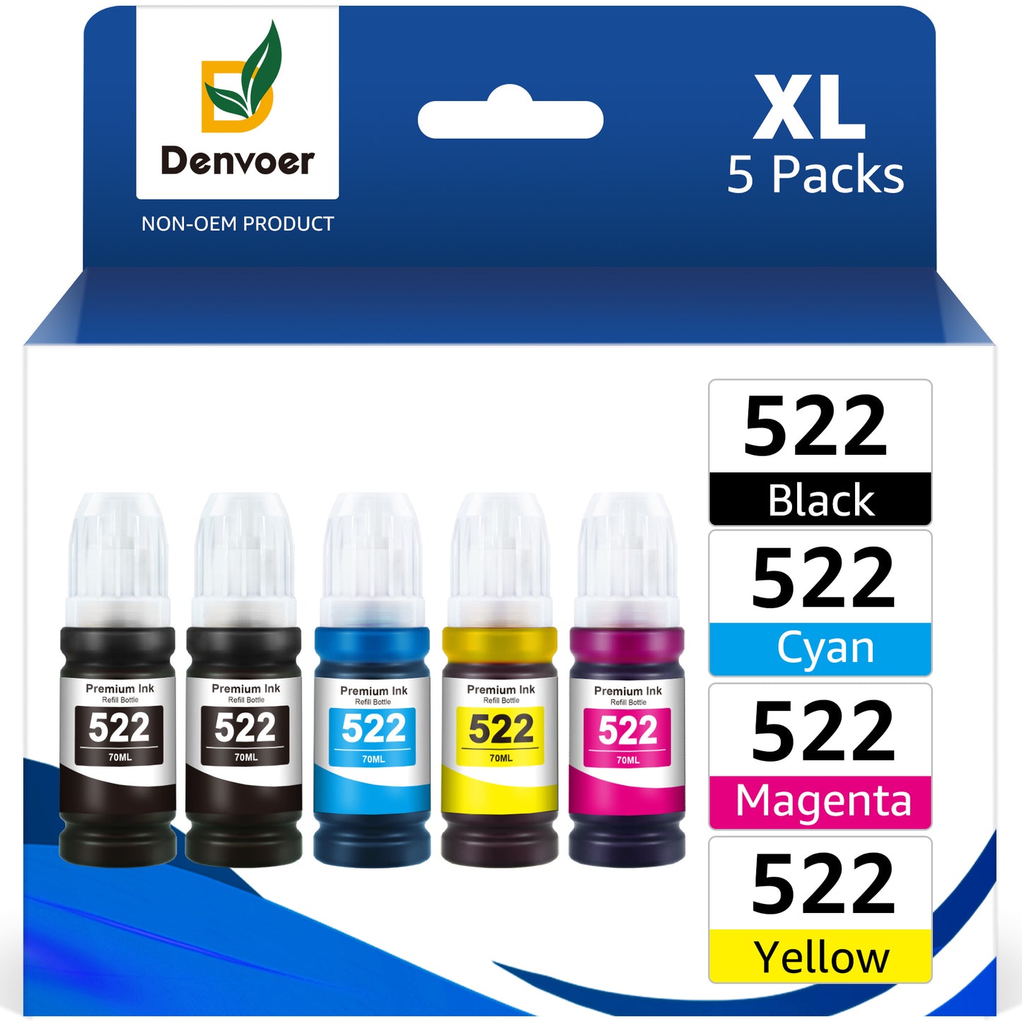522 Ink Refill Kit Compatible for Epson 522 Ink Bottles Use for Epson EcoTank ET-2803 Wireless All-in-One Cartridge-Free Printer (5 Pack)