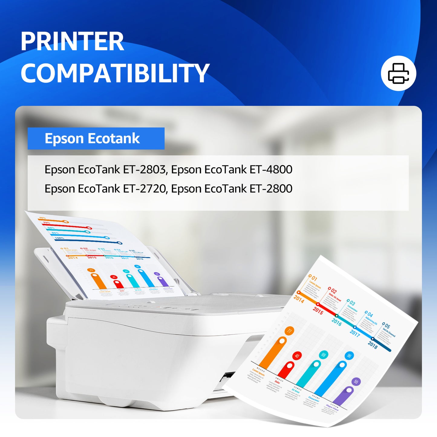 522 Ink Refill Kit Compatible for Epson 522 Ink Bottles Use for Epson EcoTank ET-2803 Wireless All-in-One Cartridge-Free Printer (5 Pack)