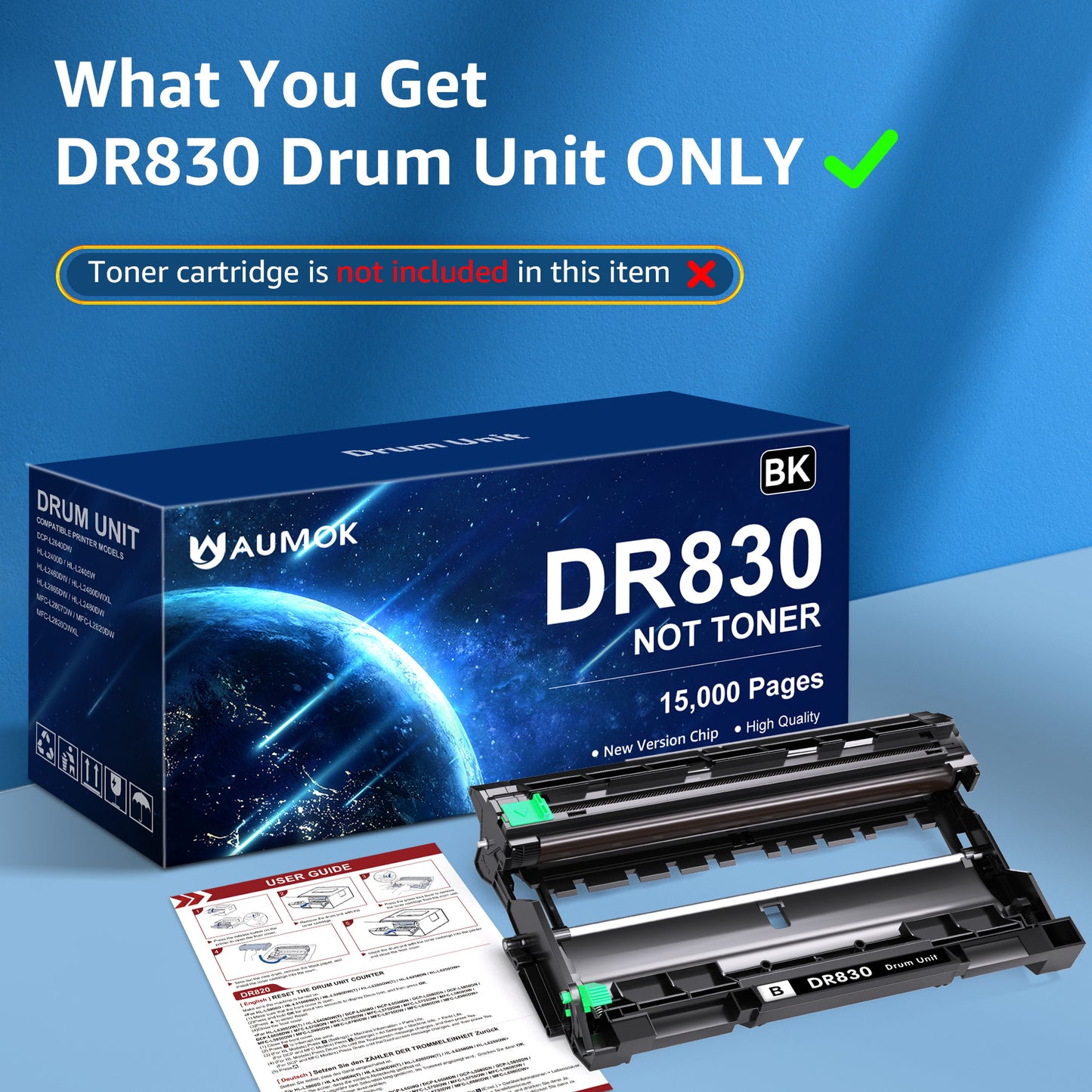 DR830 Drum Unit (NOT Toner) for Brother DR830 DR-830 Drum for DCP-L2460DW HL-L2460DW Printer (2PK)