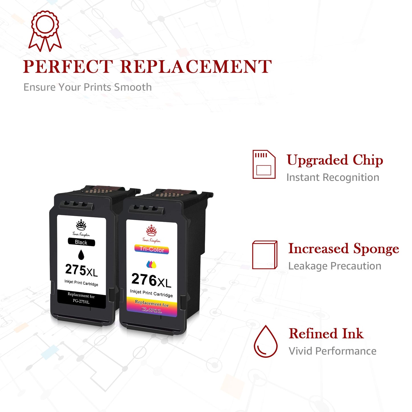 PG-275 CL-276 Ink Cartridges for Canon (2 Black, 1 Color)