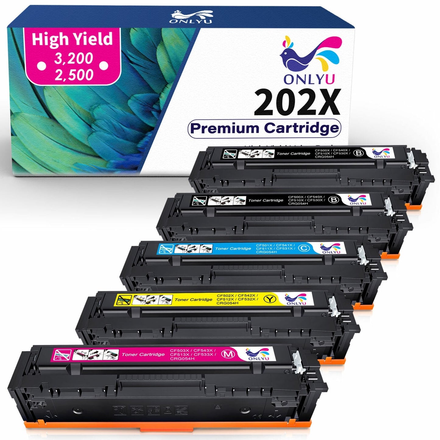 202A 202X Toner Cartridge 5 Pack High Yield Compatible for HP(2 Black Cyan Magenta Yellow)