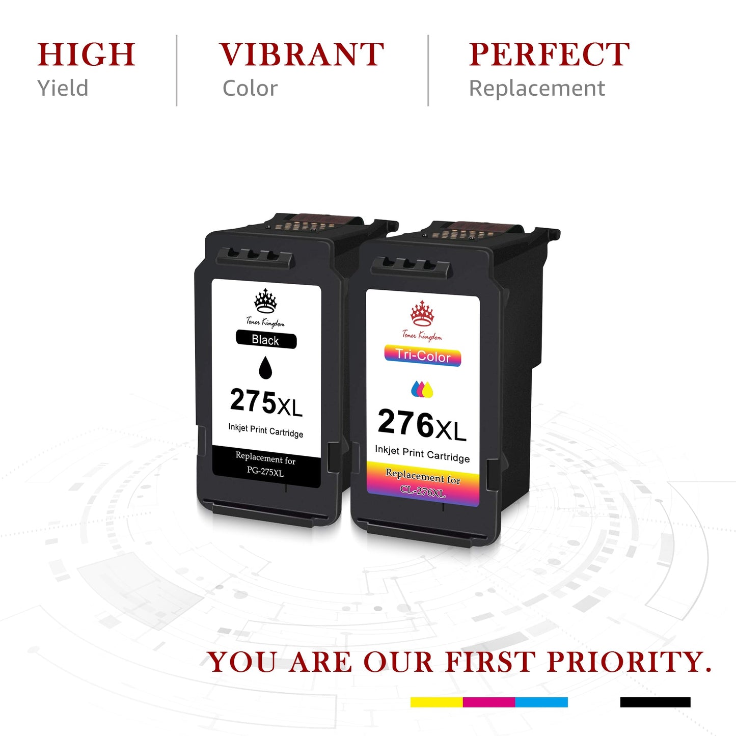 PG-275 CL-276 Ink Cartridges for Canon (2 Black, 1 Color)